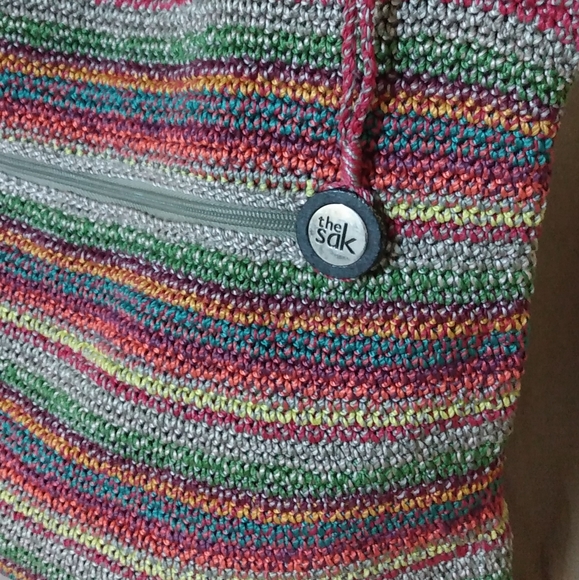 🌈The SaK Multi Color Crochet Boho Large Shoulder Handbag Red blue green Bag - Picture 10 of 15